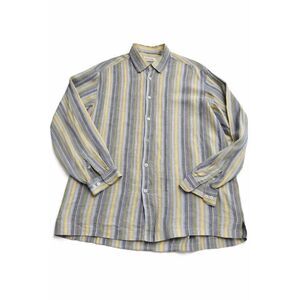 Anthology Linen Yellow Blue Grey Stripe Button Up Shirt Size XL